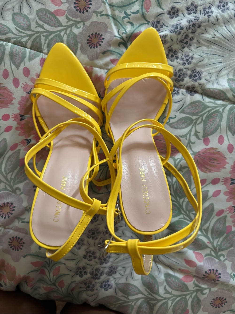 Yellow Pointed-Toe Strappy Heels